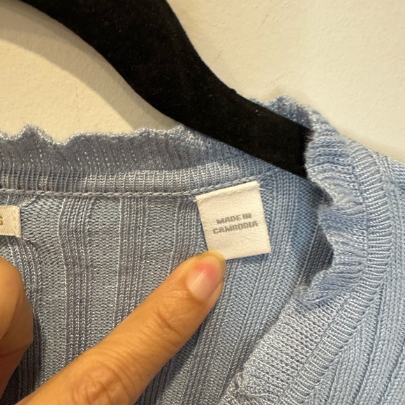 Only Light Blue Ribbed Cardigan Floral Embroidery Ruffle Trim- Size Small - Picture 6 of 9